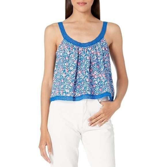 LUCKY BRAND Woven Swing Cami Top in Blue Floral NWT - Picture 1 of 4